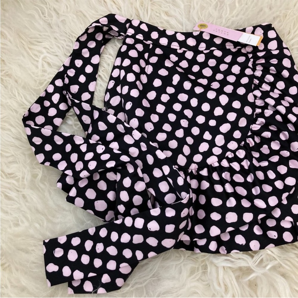 Tanya Taylor Daphne Polka Dot Flounce Ruffle Mini Skirt in Black & Pink - NWT - Picture 6 of 12